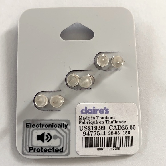 Claire’s set of (3) sterling silver of earrings, NWT, Original Sealed Packaging - Picture 3 of 3